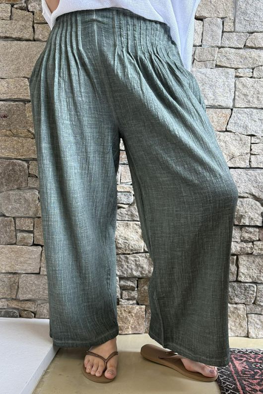 Loom & Thread Pin Tuck Pant Washed Moss /41=